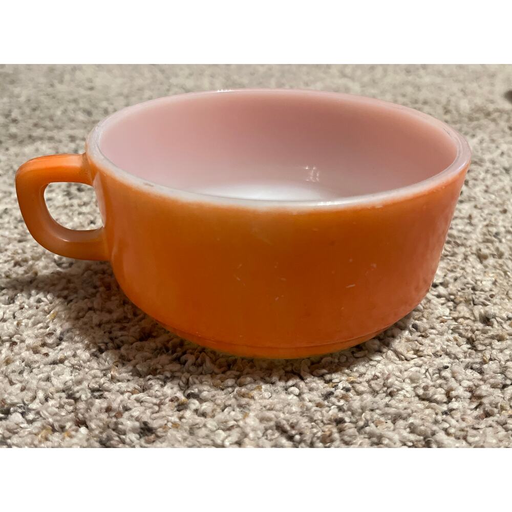 Anchor Hocking Stackable Soup Bowl Mug  Peach / Orange Milk Glass Vintage MCM - Picture 5 of 9